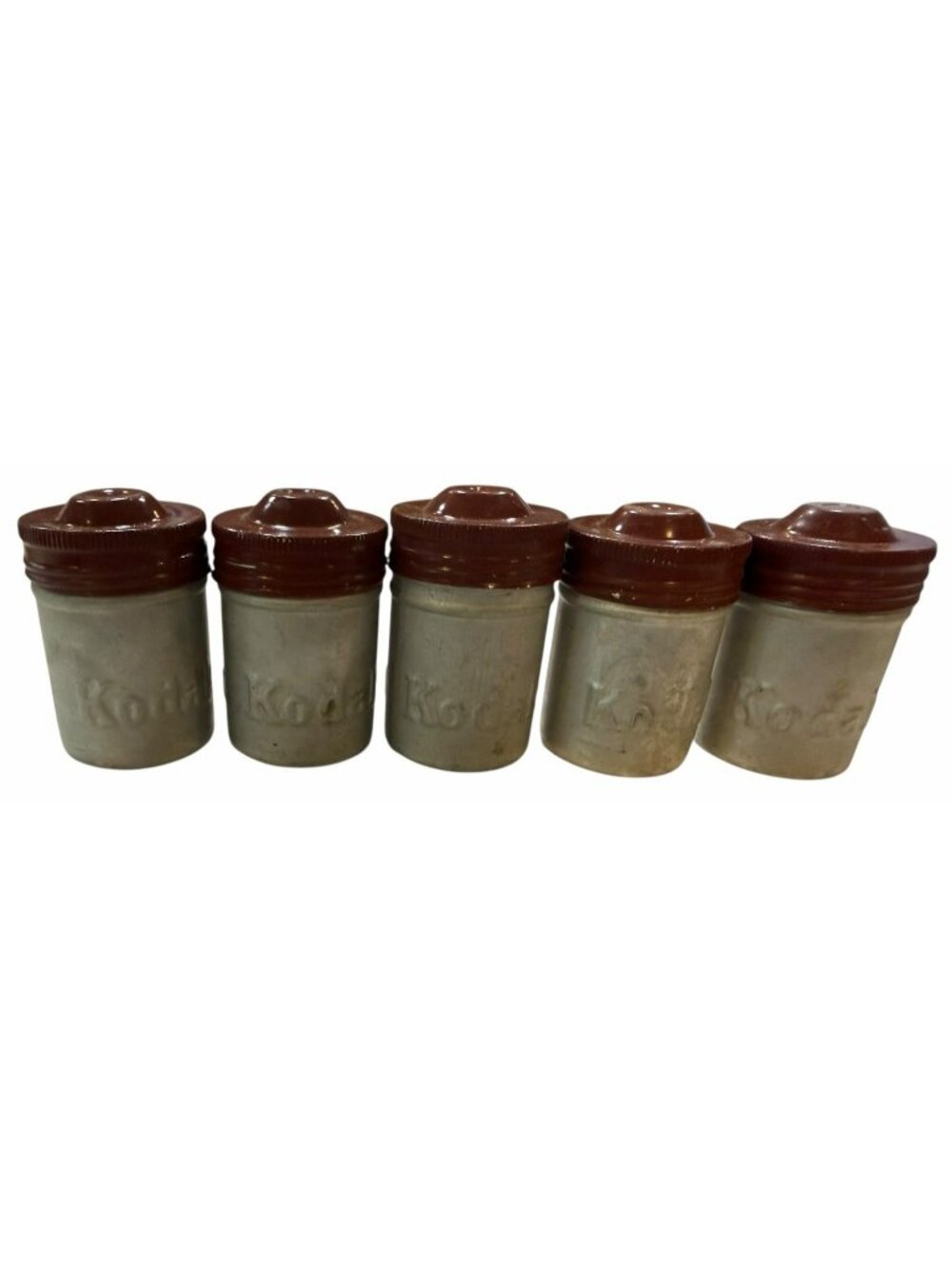 LOT 5 Vintage Eastman Kodak Metal Film Canisters Aluminum Brown Lid Embossed
